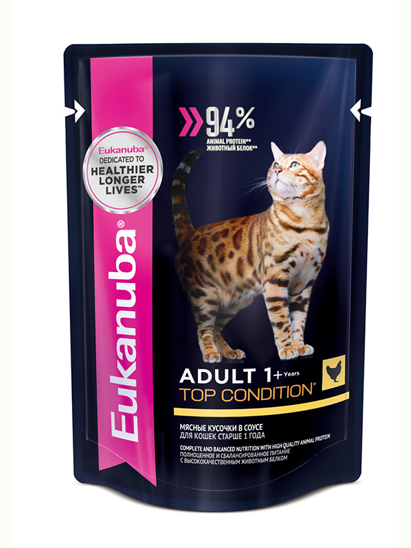 Влажный корм для взрослых кошек Eukanuba Adult Top Condition (Курица в соусе)